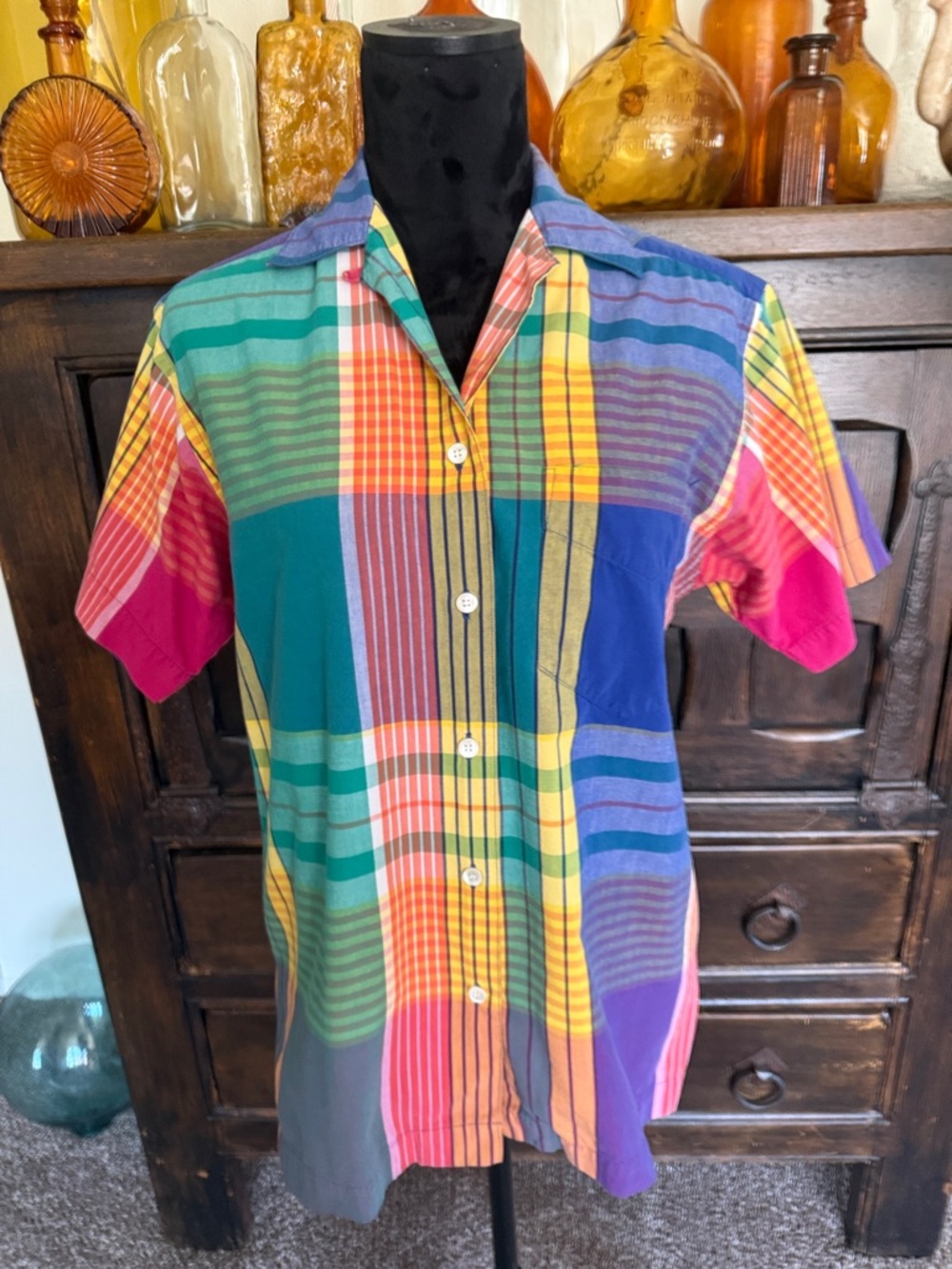 Women’s Nautical Multicolor Plaid Short-Sleeve Shirt